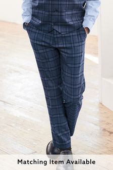 Navy Blue Skinny Fit Navy Blue Check Suit Trousers (12mths-16yrs)