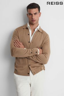 Reiss Camel Forbes Merino Wool Button-Through Cardigan