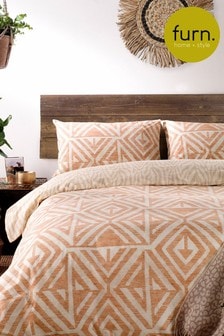 furn. Terracotta Orange Tanza Global Geometric Reversible Duvet Cover and Pillowcase Set