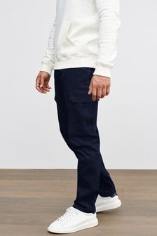 Navy Slim Fit Cotton Stretch Cargo Trousers