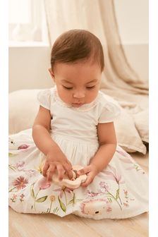 White Baby Floral Print Occasion Dress (0mths-2yrs)