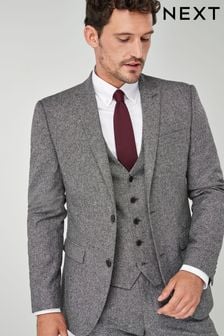 Grey Slim Fit Nova Fides Wool Blend Donegal Suit: Jacket