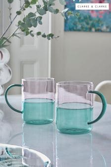 Clarke & Clarke Set of 2 Blush Pink/Emerald Green Nuvola 2 Tone Glass Mugs