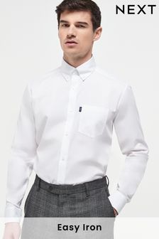 White Slim Fit Single Cuff Easy Iron Button Down Oxford Shirt
