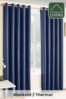 Enhanced Living Navy Blue Vogue Ready Made Thermal Blackout Eyelet Curtains