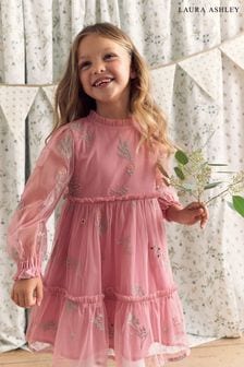 Pink Embroidered Mesh Dress