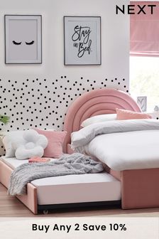 Opulent Velvet Blush Pink Opulent Velvet Blush Pink Kids Rainbow Upholstered Trundle Bed Bed