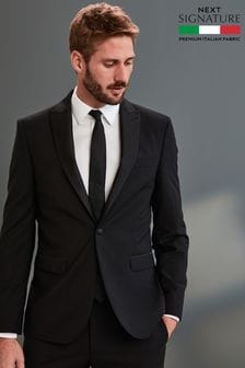 Black Slim Fit Signature Tollegno Fabric Tuxedo Suit: Jacket