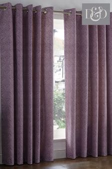 D&D Purple Hanworth Leaves Lined Eyelet Curtains