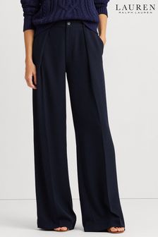 Lauren Ralph Lauren Navy Blue Kirahn Georgette Wide Leg Trousers