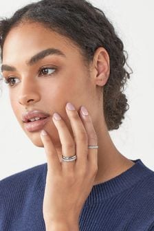 Silver Tone Pave Rings 3 Pack
