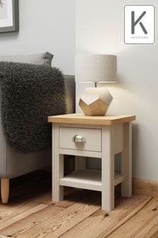 K Interiors Truffle Oak Lana Solid Wood 1 Drawer Lamp Table