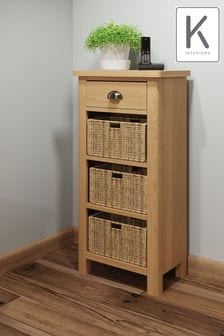 K Interiors Oak Lana Solid Wood 1 Drawer 3 Basket Cabinet