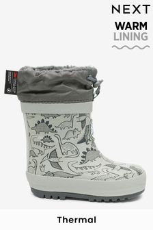 Grey Dino Thermal Thinsulate™ Lined Cuff Wellies