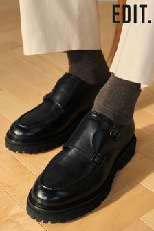 Black EDIT Cleated Leather Monk Shoes