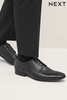 Black Regular Fit Leather Derby Shoes