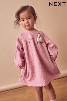 Pink Swan Character Textured 100% Cotton Dress (3mths-8yrs)