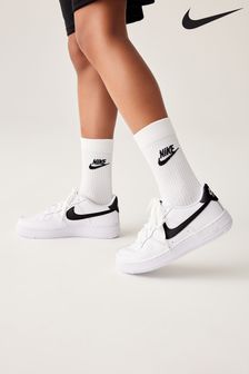 Nike White/Black Air Force 1 Youth Trainers