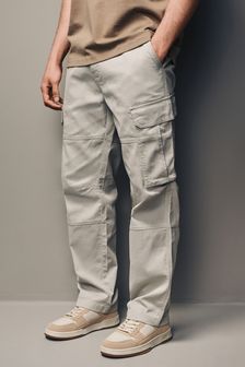 Light Stone Straight Fit Cotton Stretch Cargo Trousers