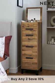 Bronx Oak Effect Tall Chest With Mirror