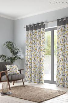 Fusion Yellow Beechwood Leaves Eyelet Lined Curtains
