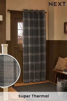 Blue/Grey Alpine Check Super Thermal Eyelet Door Curtain