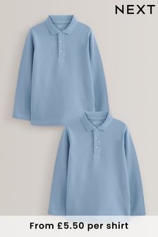 Blue 2 Pack Long Sleeve School Polo Shirts (3-16yrs)