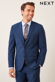 Bright Blue Tailored Fit Wool Mix Textured Suit: Jacket