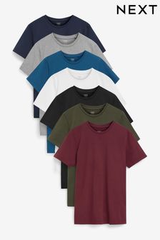 Navy/Grey Marl/Teal Blue/White/Black/Green/Red 7 Pack Regular Fit T-Shirts 7 Pack
