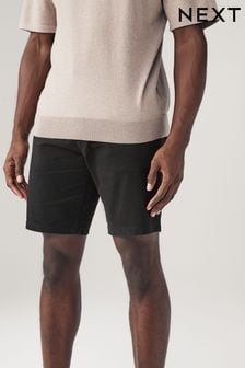 Black Straight Fit Stretch Chino Shorts