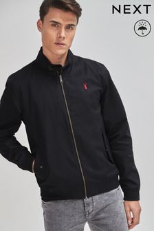 Black Shower Resistant Harrington Jacket With Check Lining