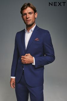 Bright Blue Tailored Fit Textured Suit Jacket