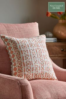 Nina Campbell Coral Pink 100% Cotton Batik Check Cushion