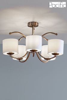 Pacific Brass Arcadia Metal Curved 3 Arm Semi Flush Pendant