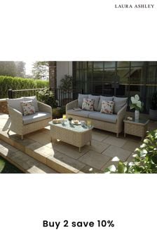 White Garden Arley Rattan Lounging Sofa Set with Seat Cushions