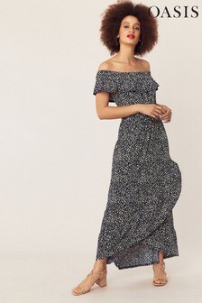 oasis grey lace bardot maxi dress