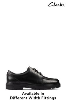 Clarks Black Standard Fit (F) Leather Loxham Derby Youth Shoes