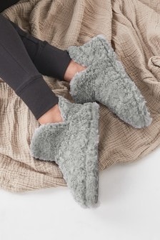 Charcoal Grey Faux Fur Slipper Boots