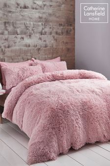 Catherine Lansfield Pink So Soft Cuddly Deep Pile Duvet Cover and Pillowcase Set