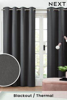 Charcoal Grey Cotton Eyelet Blackout/Thermal Curtains