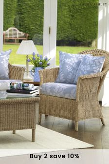 Pale Blue Garden Bewley Indoor Rattan Lounging Sofa Set with Seat Cushions