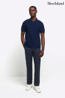 River Island Blue Textured Knitted Polo Shirt