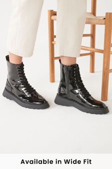 Black Patent Regular/Wide Fit Forever Comfort® Lace-Up Boots