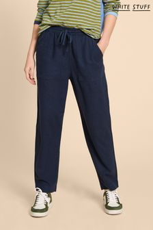 White Stuff Navy Blue Elle Linen Blend Trousers