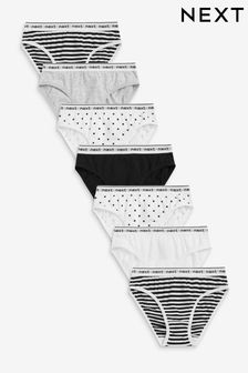 Black/Grey/White Spot/Stripe 7 Pack Bikini Briefs (2-16yrs)