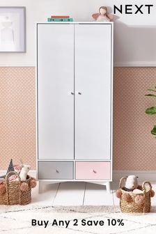 Quinn Pink/Grey Painted Wood Wardrobe with 2 Drawers