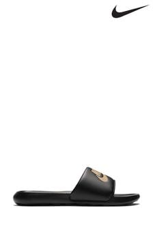 Nike Black/Gold Victori One Sliders