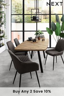 Dark Natural Bronx Chevron Oak Effect Curved 6 to 8 Seater Extending Dining Table
