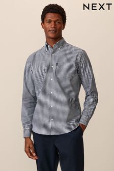 Navy Blue Gingham Easy Iron Button Down Oxford Shirt