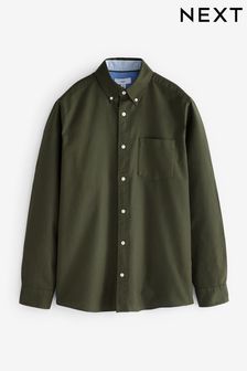 Dark Green Slim Fit Long Sleeve Oxford 100% Cotton Shirt